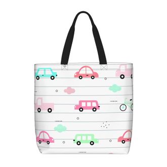 Generic Women Handbag Construction Vehicle Cartoon Truck Bike Travel Tote Bag Folding Retro Shoulder Bags, For Gym, Graduation, Swim, Holiday, Daily