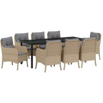 vidaXL Conjunto De Comedor De Jard&iacute;n Con Coj&iacute;n 9 Pcs Beige Polirat&aacute;n Vidaxl