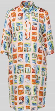 Milano Milano Italy Knielanges Hemdblusenkleid aus Viskose im Allover-Look in Rot, Gr&ouml;&szlig;e 34