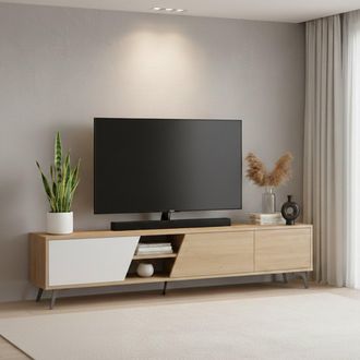Dmora Mueble Para Tv Male, Un Estante, 2 Puertas, 2 Compartimentos, 180x36x48h Cm Roble Marr&oacute;n