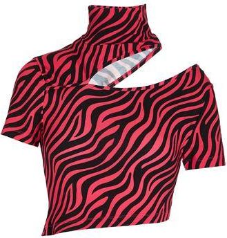 8 by YOOX PRINTED JERSEY CUT-OUT HIGH-NECK CROP TOP