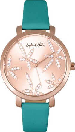 Sophie & Freda Sophie & Freda Key West Leather-Band Watch w/Swarovski Crystals in Rose Gold/teal at Nordstrom