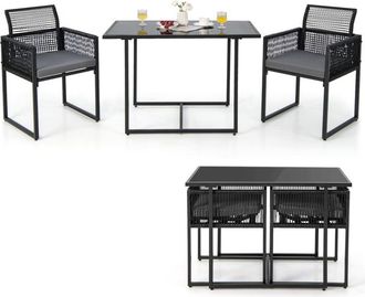 Costway Costway - 3 Pieces Outdoor Dining Set Patio pe Rattan Furniture Set-Gray
