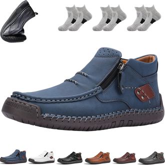 Generic Tuthrav Leather Shoes, Tuthrav Leather Slip Driving Shoes, Arch Support, Side Zipper Retro Casual Shoes (Blue,8.5)