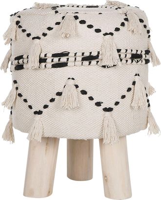 Beliani Beliani - Reposapi&eacute;s Beige Con Negro Decorativo Punto De Algod&oacute;n Patas De Madera Borlas Decorativas Dise&ntilde;o Boho Thondi