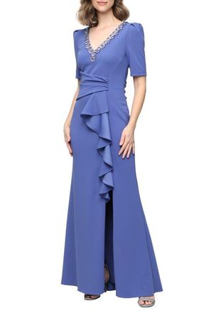 Alex Evenings Embellished Stretch Crepe Gown in Cornflower at Nordstrom, Size 10