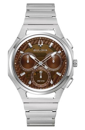 Bulova CURV Progressive Chronograph Watch Set, 41.5mm in Silver-Tone at Nordstrom