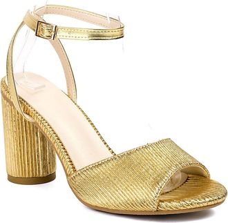 Generic Womens Peep Toe Slingback Wedding Dress Pumps Ankle Strap Evening Party Prom Sandals Block High Heel Bridal Bridesmaid Shoes,Gold,10.5 UK