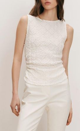Veronica Beard Selah Ruched Lace Tank in Dove at Nordstrom, Size X-Small