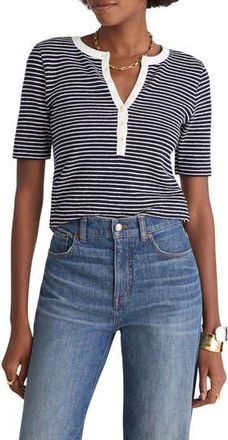 Madewell Stripe Elbow Sleeve Henley in Midnight Navy at Nordstrom Rack, Size Xx-Small