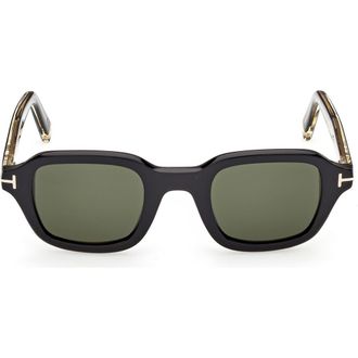 Tom Ford 46mm Small Square Sunglasses in Black Yellow Gold /Green at Nordstrom