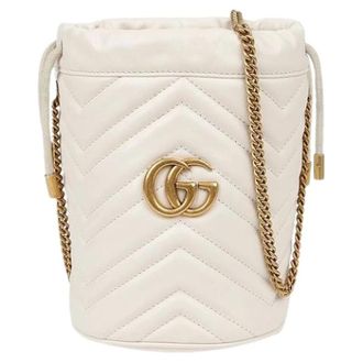 Gucci Pre-owned Bucket Bags, female, Beige, Size: ONE SIZE Pre-owned GG Marmont Mini Bucket Shoulder Crossbody Bag