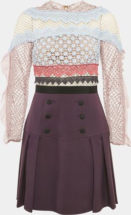 Self Portrait Purple Lace And Crepe Mini Dress