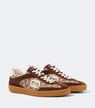 Gucci Zapatillas de lona con ante y GG