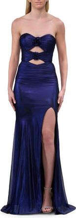La Femme Cut Out Strapless Prom Dress with Rosette Front Detail in Indigo at Nordstrom, Size 10