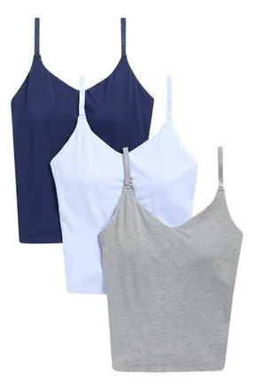 Lands End Soft Essential 3-Pack Everyday Cotton Camisoles in Sky Stripe/H. Grey/Navy at Nordstrom Rack, Size X-Large