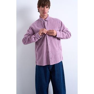 Topman Regular Fit Corduroy Button-Up Shirt in Lilac at Nordstrom, Size Xx-Large