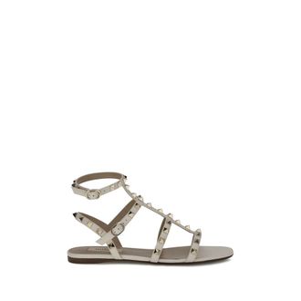 Valentino Garavani White Calf Leather Bos Taurus Flat Womens Sandals