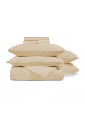 Christy 400TC Luxury Cotton Sateen Plain Dye Bedding Gift Set Bundle in Gold | Size: Super King