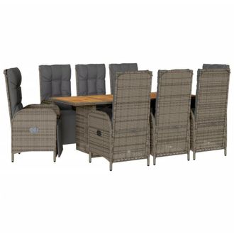 vidaXL Set Comedor Jard&iacute;n 9 Pzas Y Cojines Rat&aacute;n Sint&eacute;tico Gris Vidaxl