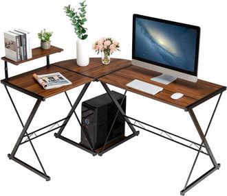 Costway Costway - Mesa De Ordenador En Forma De L Escritorio Esquina Estaci&oacute;n De Trabajo Para Hogar Oficina 147x112x79 Cent&iacute;metros Marr&oacute;n