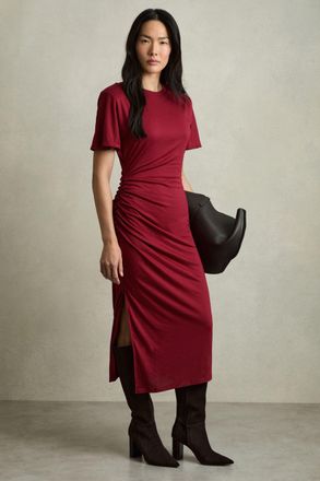 Reiss Red -blend Ruched Midi Dress, 12