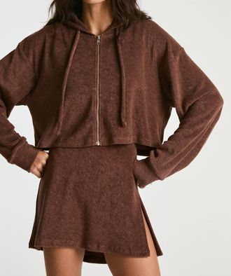 YEAR OF OURS Terry Classic Zip Up Sweatshirt In Brown