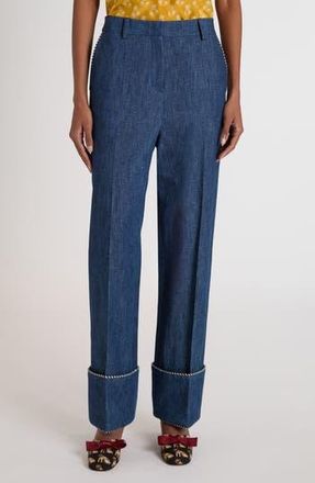Valentino Garavani Cuffed Chambray Pants in Navy at Nordstrom Rack, Size 0 Us / 36 It