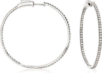 Ross-Simons Diamond Inside-Outside Hoop Earrings in Sterling Silver