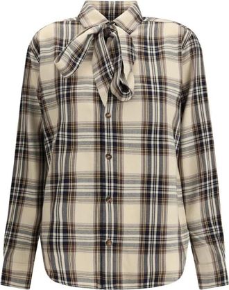 Saint Laurent Tartan Lavalli&egrave;re Overhemd met Cassandre Borduurwerk - Dames - Overhemden - Veelkleurig - M - Katoen - Overhemden
