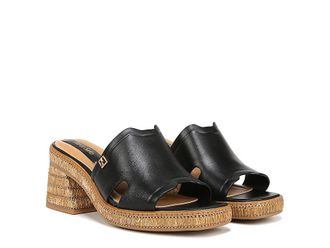 Franco Sarto Florence Fashion Slide Heeled Sandals Womens Sandals Black Leather : 9.5 M, Textile