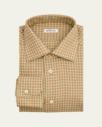 Kiton Mens Linen-Blend Plaid Button-Down Shirt