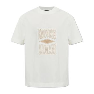 Emporio Armani T-shirt met geborduurd logo - Heren - T-shirts - Wit - L - Katoen - Tops