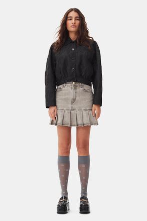 Ganni Grey Future Denim Pleated Mini Skirt in Gray Quill Size 10 Womens