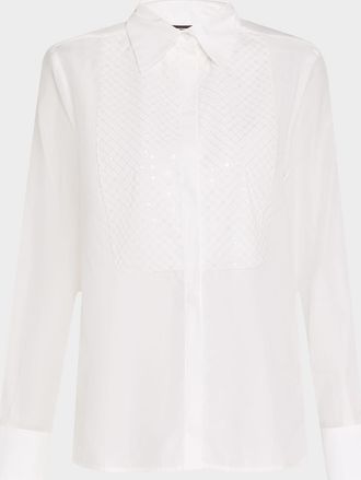 PESERICO Embroidered Sequin Bib Shirt