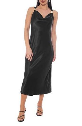 Tash And Sophie Chain Strap Cowl Neck Satin Midi Dress in Black/Gold at Nordstrom Rack, Size X-Large