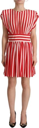 Dolce & Gabbana Striped Silk Mini A-line Dress - Dames - Korte kleedjes - Rood - S - Kleedjes