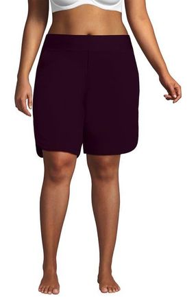 Lands End 9 Quick Dry Elastic Waist Modest Board Shorts Swim Cover-up Shorts with Panty in Dark Wine at Nordstrom, Size 16W