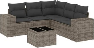 vidaXL Vidaxl - Set De Muebles De Jard&iacute;n 6 Pzas Y Cojines Rat&aacute;n Sint&eacute;tico Gris