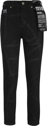 Versace Jeans Couture Goudkleurige 5-Pocket Jeans met Logo Nieten - Dames - Slim Fit Jeans - Zwart - W29 - Katoen - Jeans