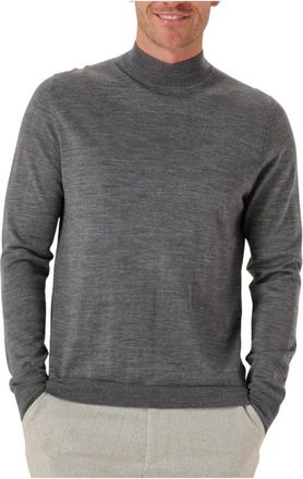 Profuomo Grijze Mock Neck Merino Pullover Trui - Heren - Coltruien - Grijs - S - Wol - Truien & Vesten