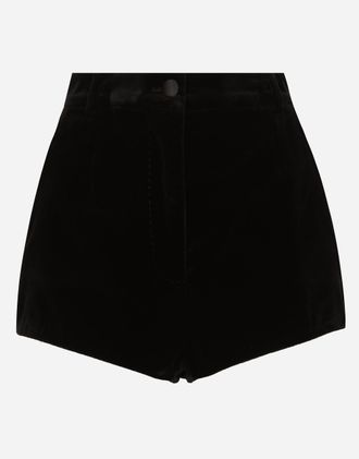 Dolce & Gabbana Velvet High-waisted Tuxedo Panties - Woman Pants And Shorts Black 46