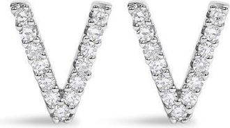 House of Brilliance 10K Gold 1/10 Cttw Diamond Initial A to Z Stud Earring in White Gold | V at Nordstrom