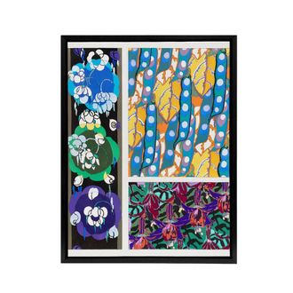Artery8 Colourful Floral Art Deco Patterns Benedictus Framed Canvas Wall Art | Size: W24 x H32