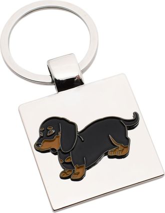 Generic Personalised Engraved Keyring with Dashund Sausage Dog Design Presented in a Gift Organza Bag