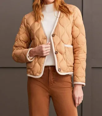 Tribal Button Puffer Jacket In Tan