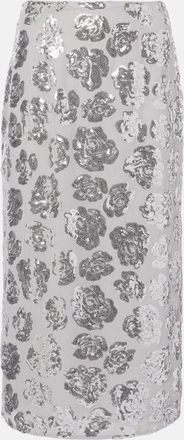 Rotate Floral sequined chiffon pencil skirt