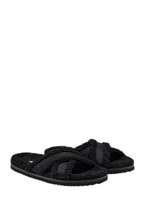 Vivaia Furry Criss-Cross Strap Slippers in Black at Nordstrom, Size 6.5
