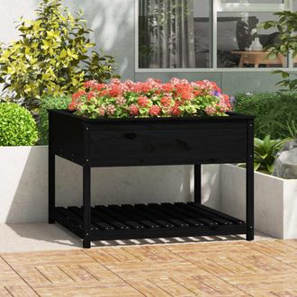 vidaXL Vidaxl - Jardinera Con Estante Madera Maciza Pino Negro 111,5x111,5x81cm