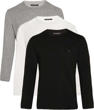 French Connection Confezione da 3 T-shirt girocollo a maniche lunghe nere in cotone-Nero